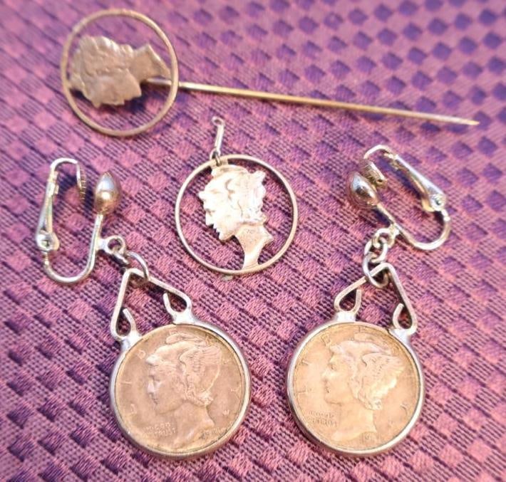 Collection of jewelry is crafted from genuine "Mercury" dimes (1 of 9)