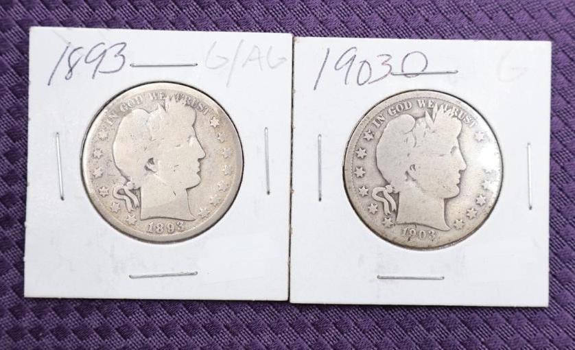 1893 and 1903 Barber Half Dollars (1 of 6)