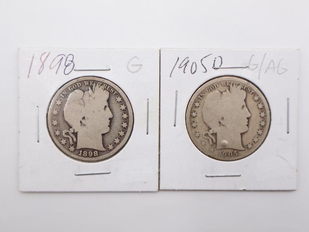 Barber half dollars, 1898G, 1905G/AG 90% Silver - 2