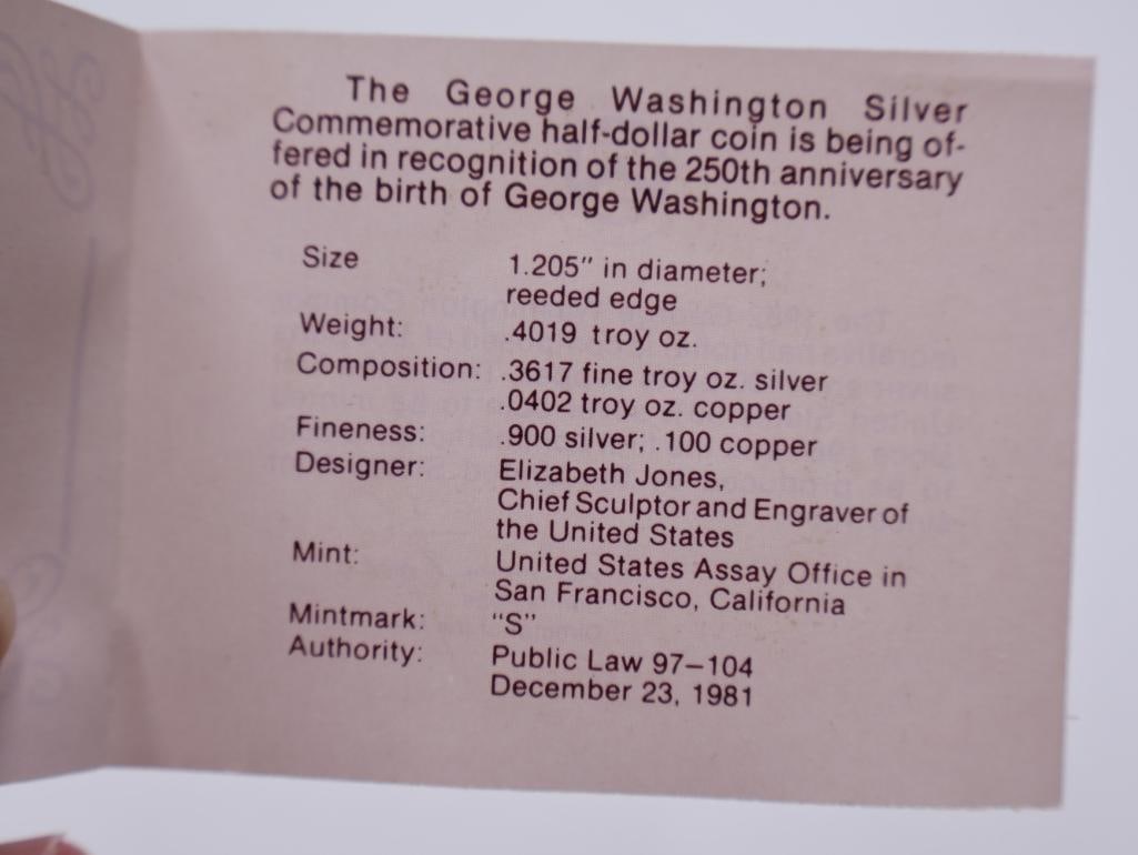 1982 George Washington Commemorative Half Dollar coins 90% silver - 10