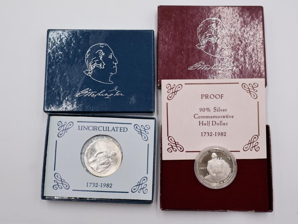 1982 George Washington Commemorative Half Dollar coins 90% silver - 2
