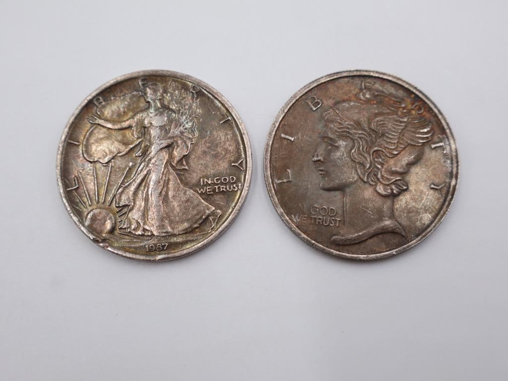 Two One Troy Ounce bullion coins, Each 1 oz .999 fine silver round - 2