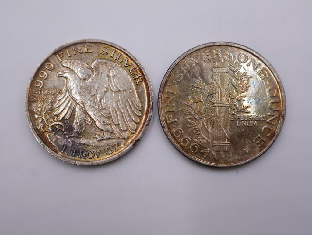 Two One Troy Ounce bullion coins, Each 1 oz .999 fine silver round - 3