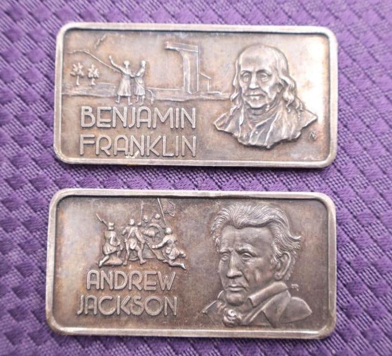 Franklin and Jackson silver art bars, One Troy OZ .999 Fine Silver Each (1 of 4)