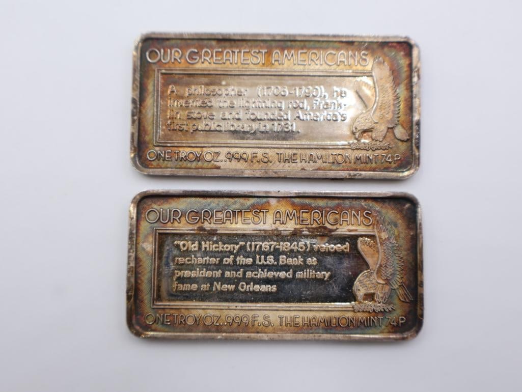 Franklin and Jackson silver art bars, One Troy OZ .999 Fine Silver Each - 3