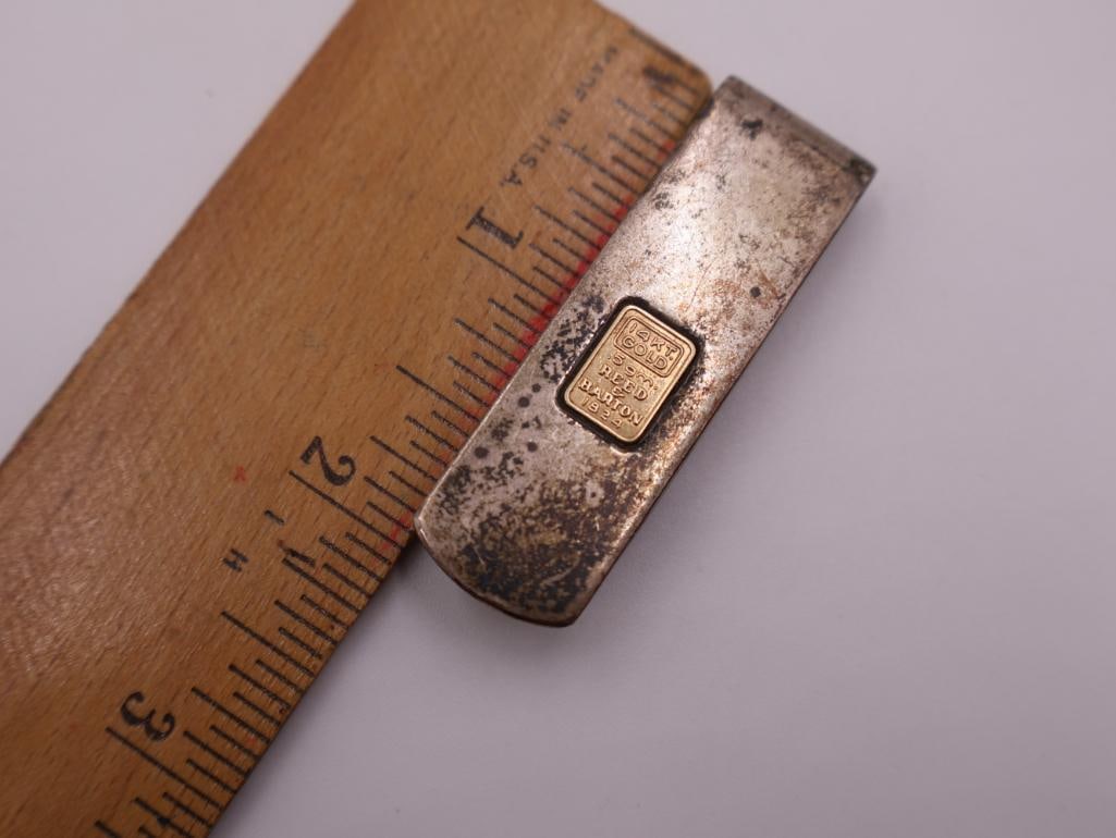 Sterling Reed & Barton money clip combination featuring a small "FINE GOLD" bar inset - 2