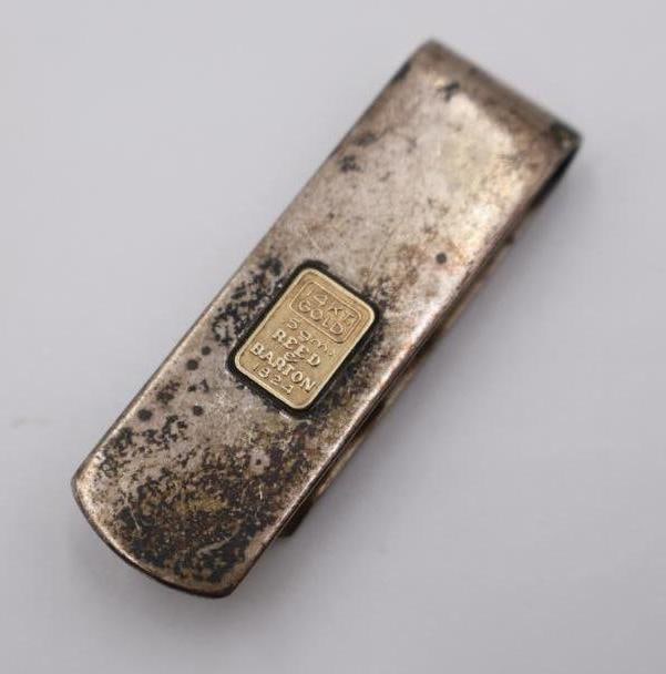 Sterling Reed & Barton money clip combination featuring a small "FINE GOLD" bar inset - 3