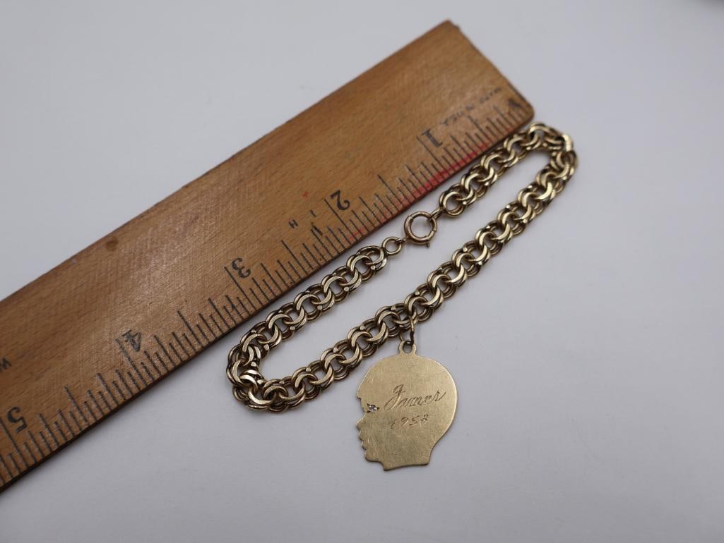 1958, 14k Charm bracelet with a silhouette head charm - 4