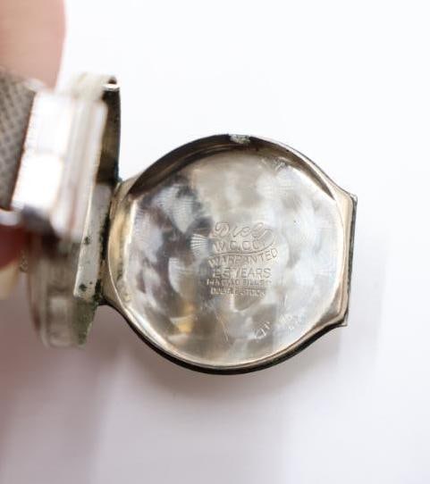 14k White Gold-plated case, Antique Swiss Amerigus Watch Co. ladies' mechanical wristwatch - 10