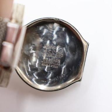 14k White Gold-plated case, Antique Swiss Amerigus Watch Co. ladies' mechanical wristwatch - 11