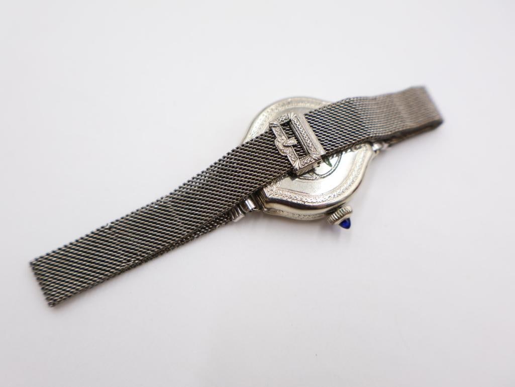 14k White Gold-plated case, Antique Swiss Amerigus Watch Co. ladies' mechanical wristwatch - 5