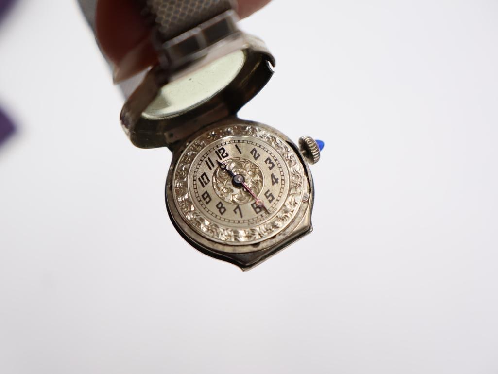 14k White Gold-plated case, Antique Swiss Amerigus Watch Co. ladies' mechanical wristwatch - 8