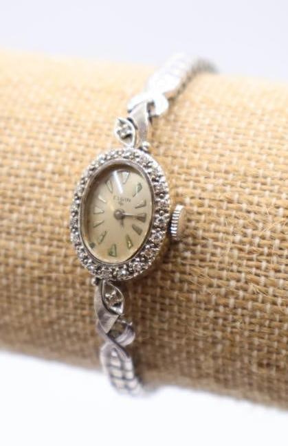 Vintage 14k white gold Elgin diamond ladies' watch - 2