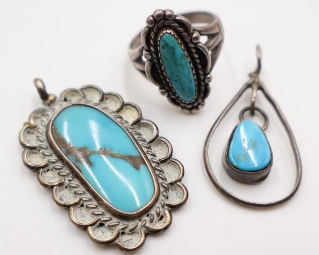 Collection of vintage Native American sterling silver and turquoise jewelry (1 of 10)