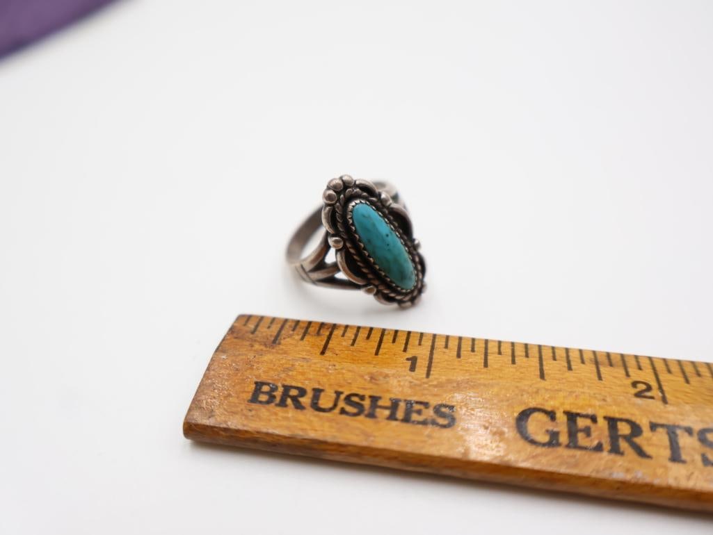 Collection of vintage Native American sterling silver and turquoise jewelry - 6
