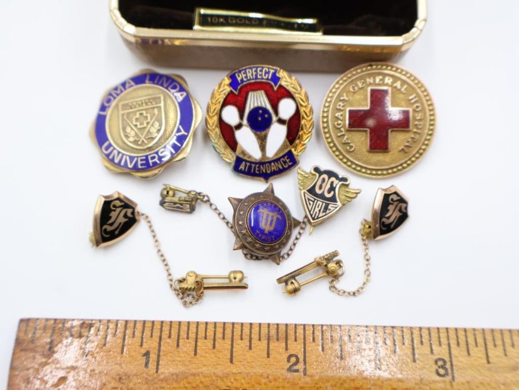 Collection of enamel badges and 10k pins - 2