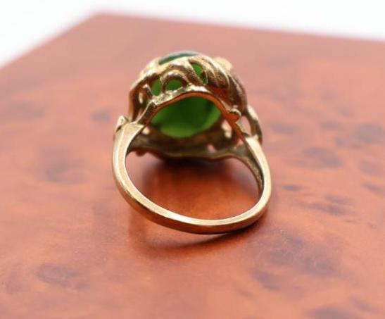 Vintage 14k yellow gold nephrite jade ring - 5