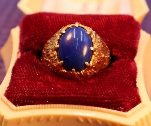 Vintage 14k gold ring with an oval lapis lazuli stone - 3