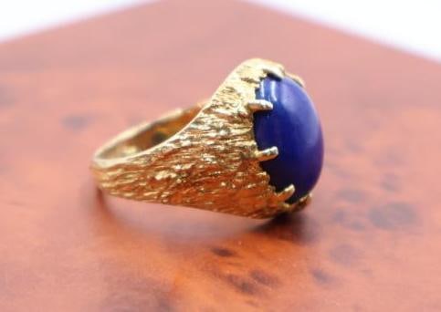 Vintage 14k gold ring with an oval lapis lazuli stone - 4