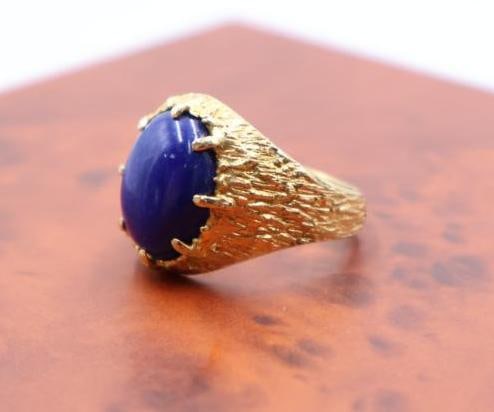Vintage 14k gold ring with an oval lapis lazuli stone - 5