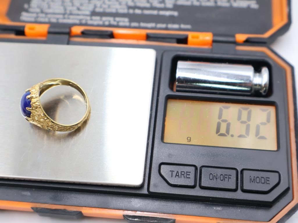 Vintage 14k gold ring with an oval lapis lazuli stone - 9