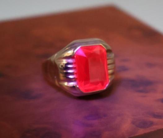 Synthetic Ruby 10k Gold ring Art Deco, and a turquoise and seed pearl ring - 5