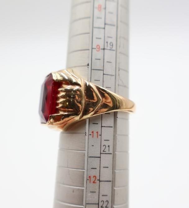 Synthetic Ruby 10k Gold ring Art Deco, and a turquoise and seed pearl ring - 6