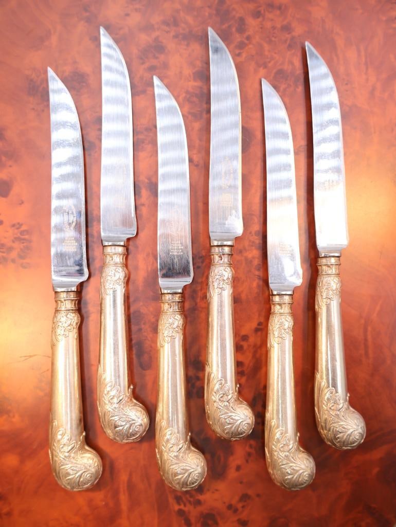 Set of Six Antique Sterling Harrison Bros George V Hanoverian Knives (1 of 6)