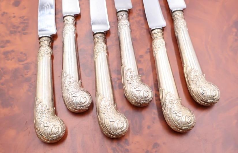 Set of Six Antique Sterling Harrison Bros George V Hanoverian Knives - 3