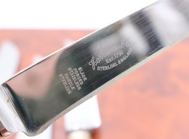 Set of Six Antique Sterling Harrison Bros George V Hanoverian Knives - 4