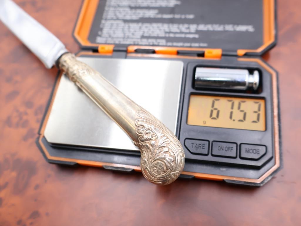 Set of Six Antique Sterling Harrison Bros George V Hanoverian Knives - 6