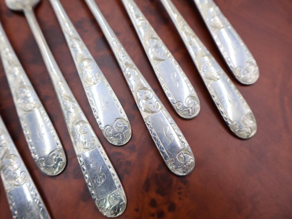 Antique Set of Sterling Silver Kirk & Sons 'Old Maryland' Olive Forks - 4