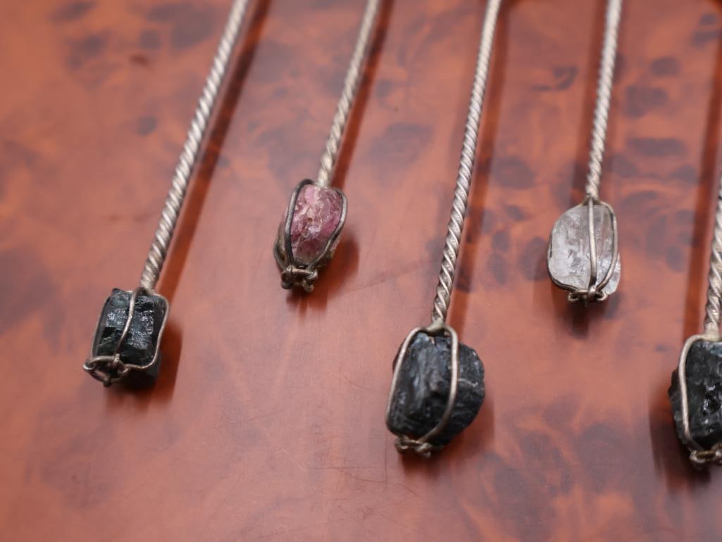 Set of Six Coin Spoons Reis Brazil Silver Quartz Tipped Spoons - 10