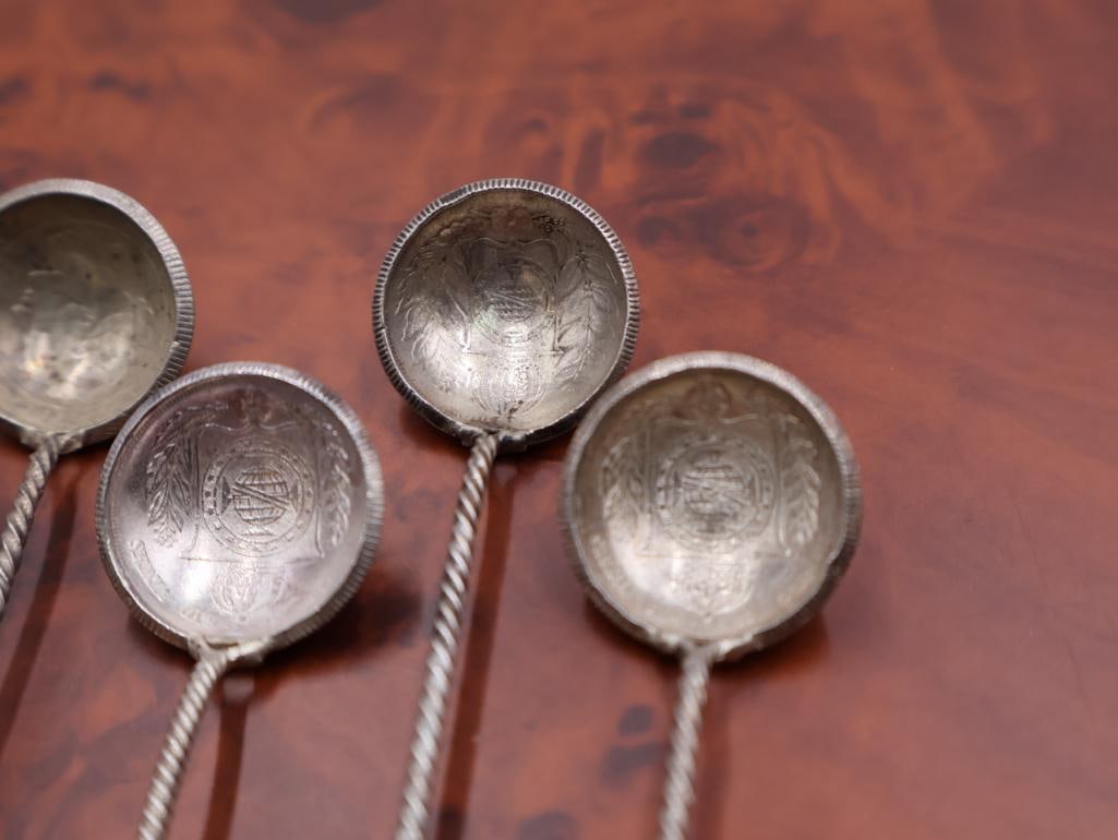 Set of Six Coin Spoons Reis Brazil Silver Quartz Tipped Spoons - 8