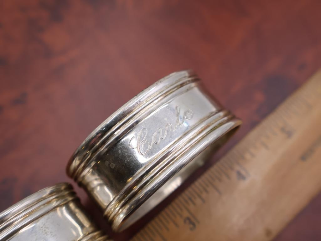 Two 800 silver napkin rings and two sterling decanter label or tags for Scotch - 11