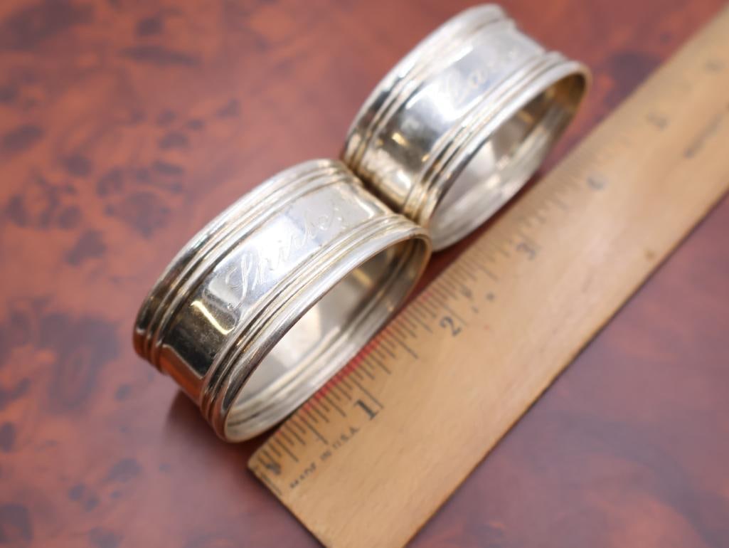 Two 800 silver napkin rings and two sterling decanter label or tags for Scotch - 9