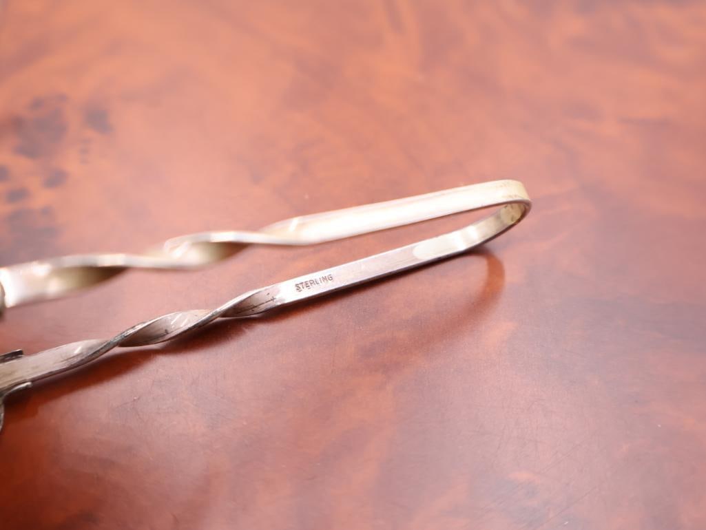 Collection of Antique Sterling Souvenir spoons and Acorn Tongs - 12