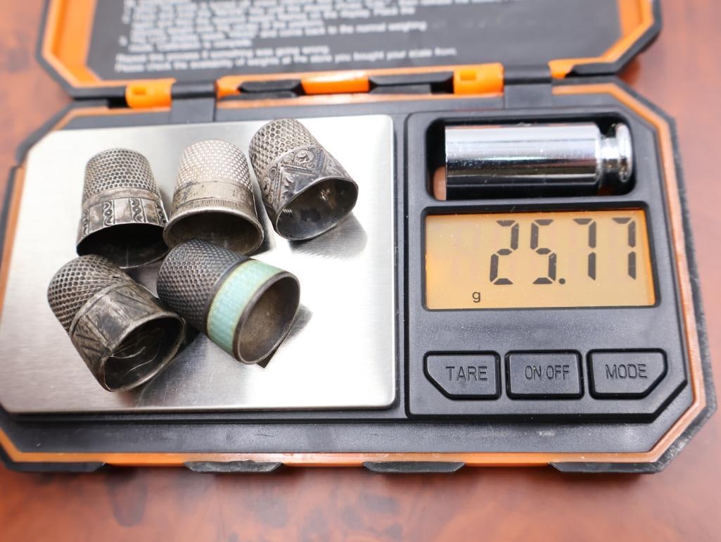Collection of antique sterling silver thimbles - 8