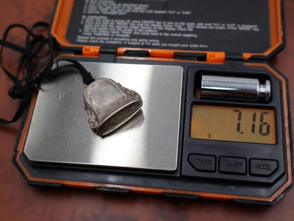 Vintage sterling silver baby rattle, antique silver money clip - 5