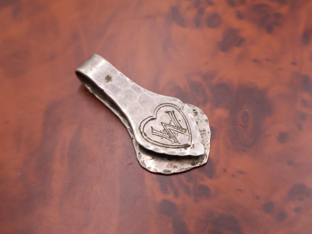 Vintage sterling silver baby rattle, antique silver money clip - 6