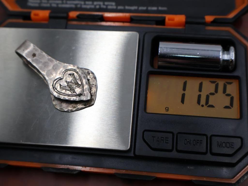 Vintage sterling silver baby rattle, antique silver money clip - 9