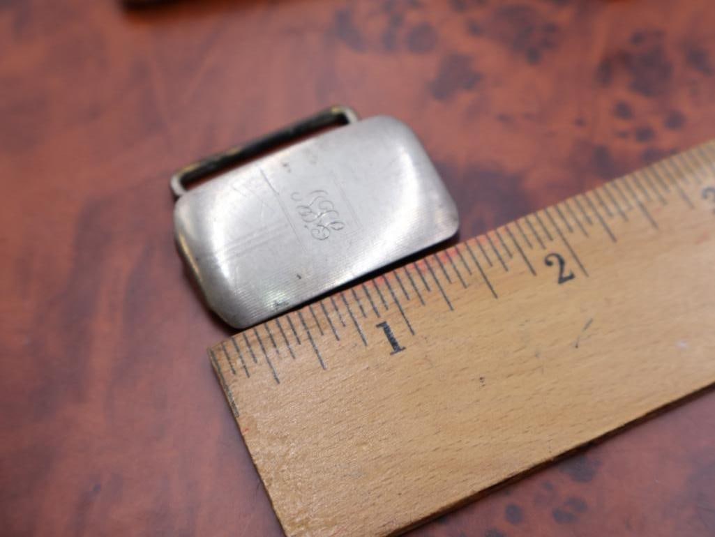 Antique sterling silver belt buckles and sterling whistle - 2