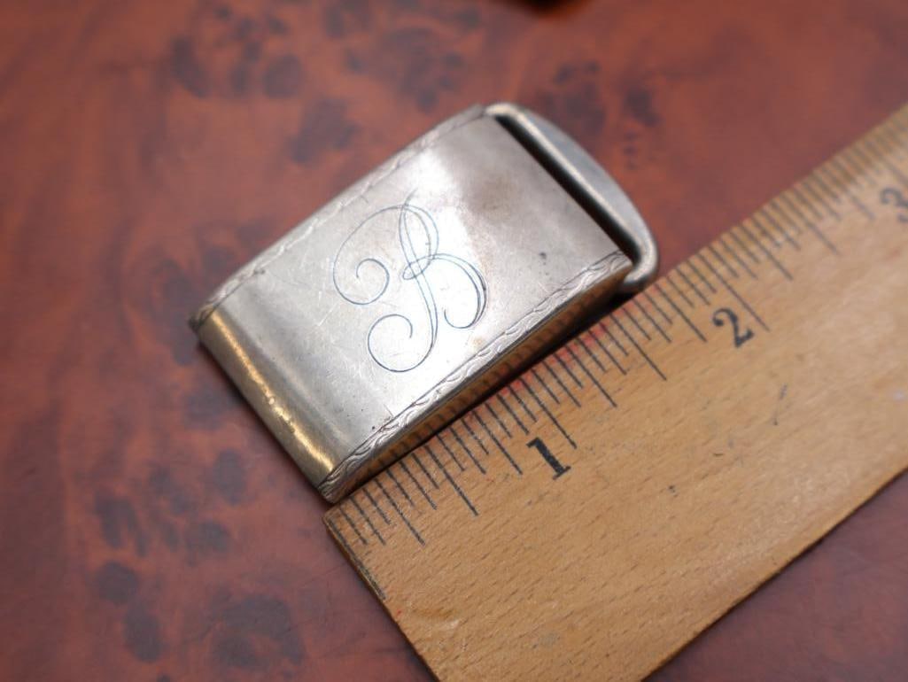 Antique sterling silver belt buckles and sterling whistle - 5