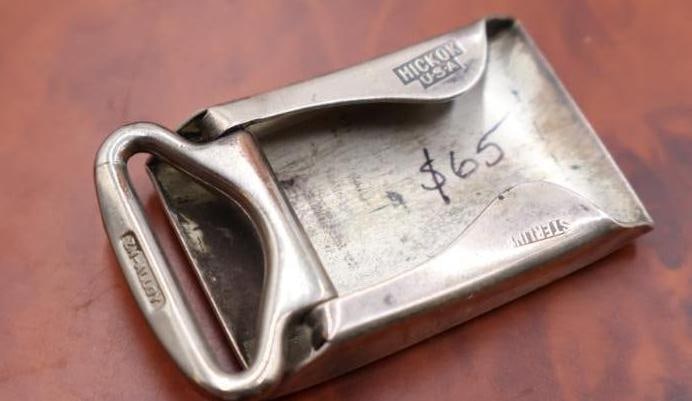 Antique sterling silver belt buckles and sterling whistle - 6