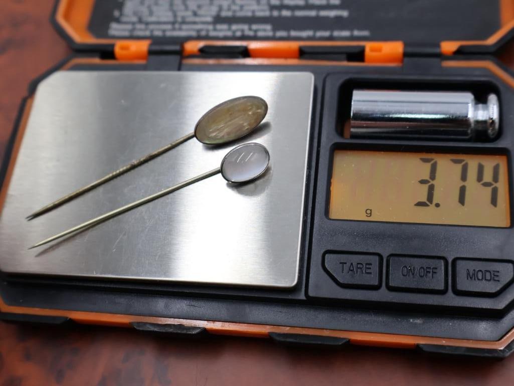 Antique Sterling Silver Tipped hat pins - 10