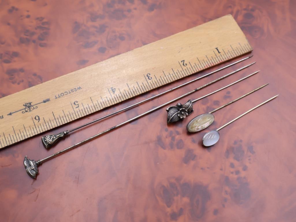 Antique Sterling Silver Tipped hat pins - 2