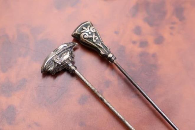 Antique Sterling Silver Tipped hat pins - 3