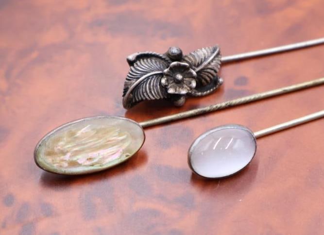 Antique Sterling Silver Tipped hat pins - 6