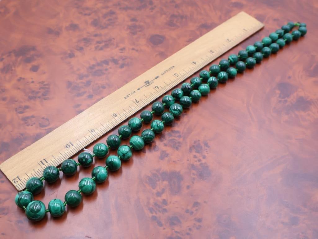 Green malachite bead necklace with assorted silver-tone beads - 4