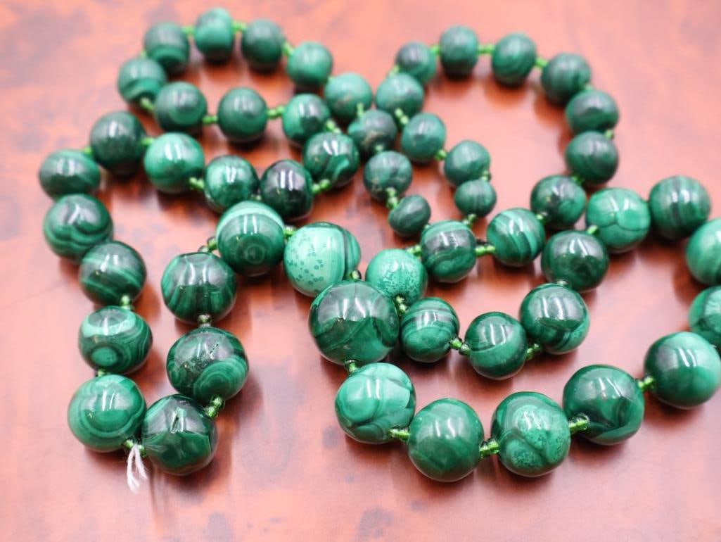 Green malachite bead necklace with assorted silver-tone beads - 5